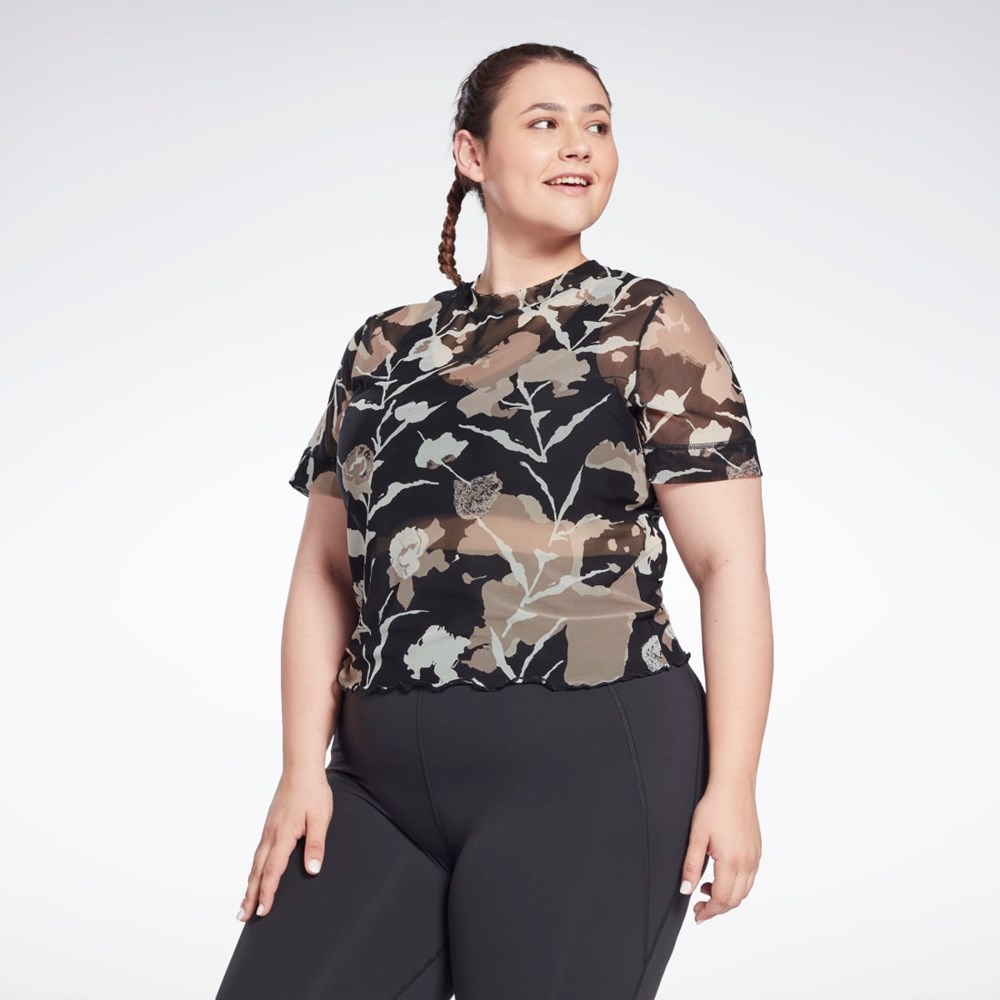 Reebok MYT Allover Print Mesh T-Shirt (Plus Size) Mustat | KWYDQN-289