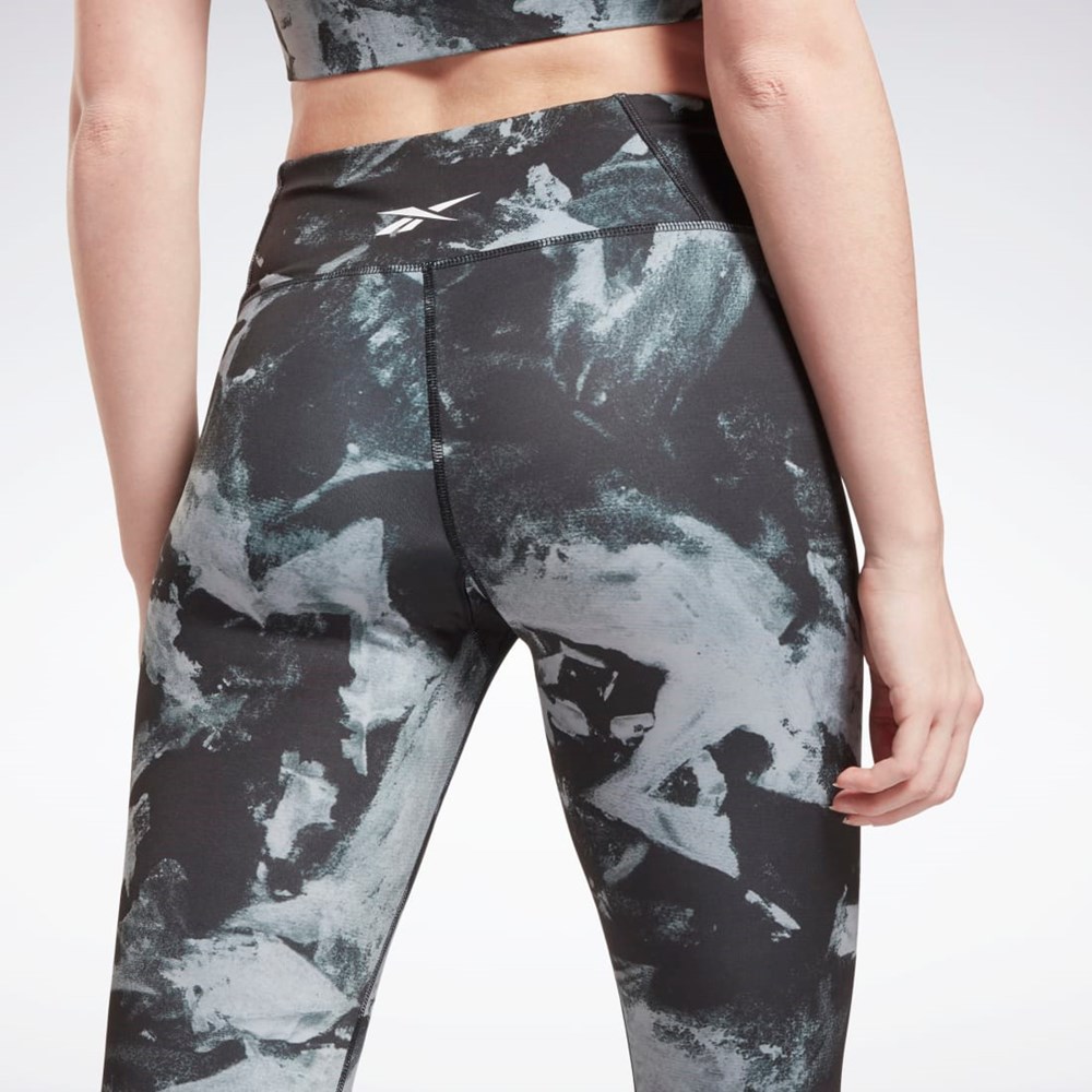 Reebok MYT Printed Leggings Mustat | HMSUVD-924