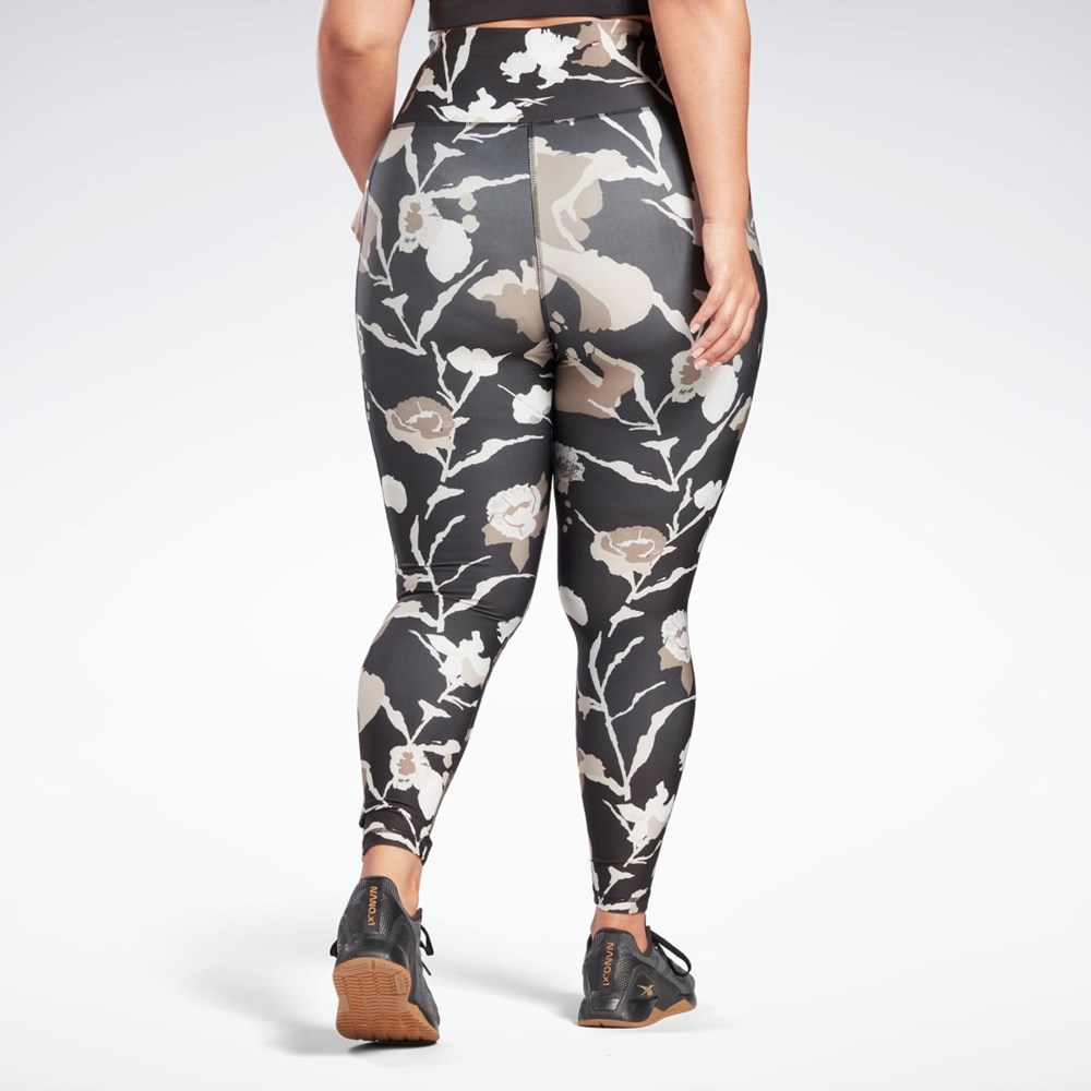Reebok MYT Printed Leggings (Plus Size) Mustat | JDMVWZ-913