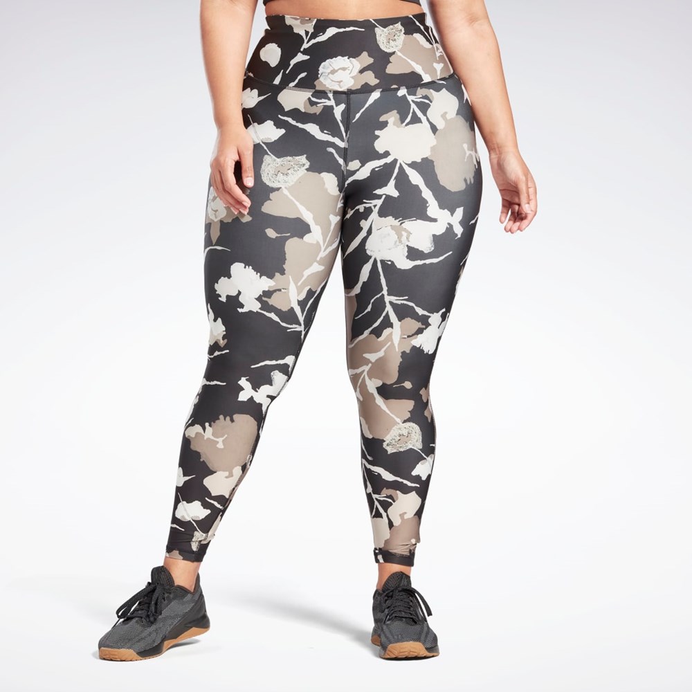 Reebok MYT Printed Leggings (Plus Size) Mustat | JDMVWZ-913