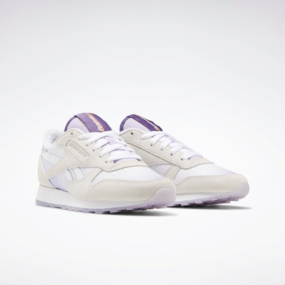 Reebok MadWomen Classic Leather Shoes Valkoinen Valkoinen Violetit | CKMPOJ-510