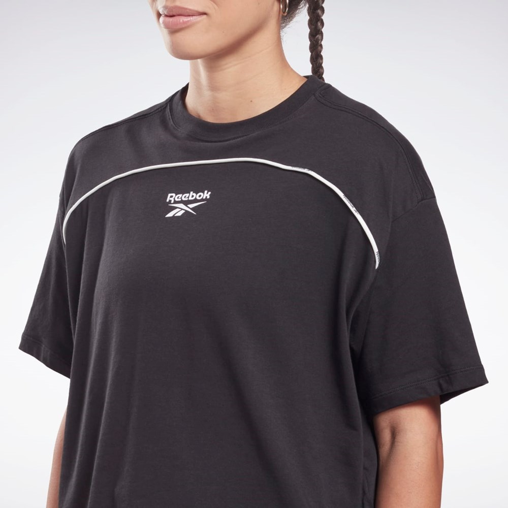 Reebok Piping T-Shirt Mustat | QNFDIU-527