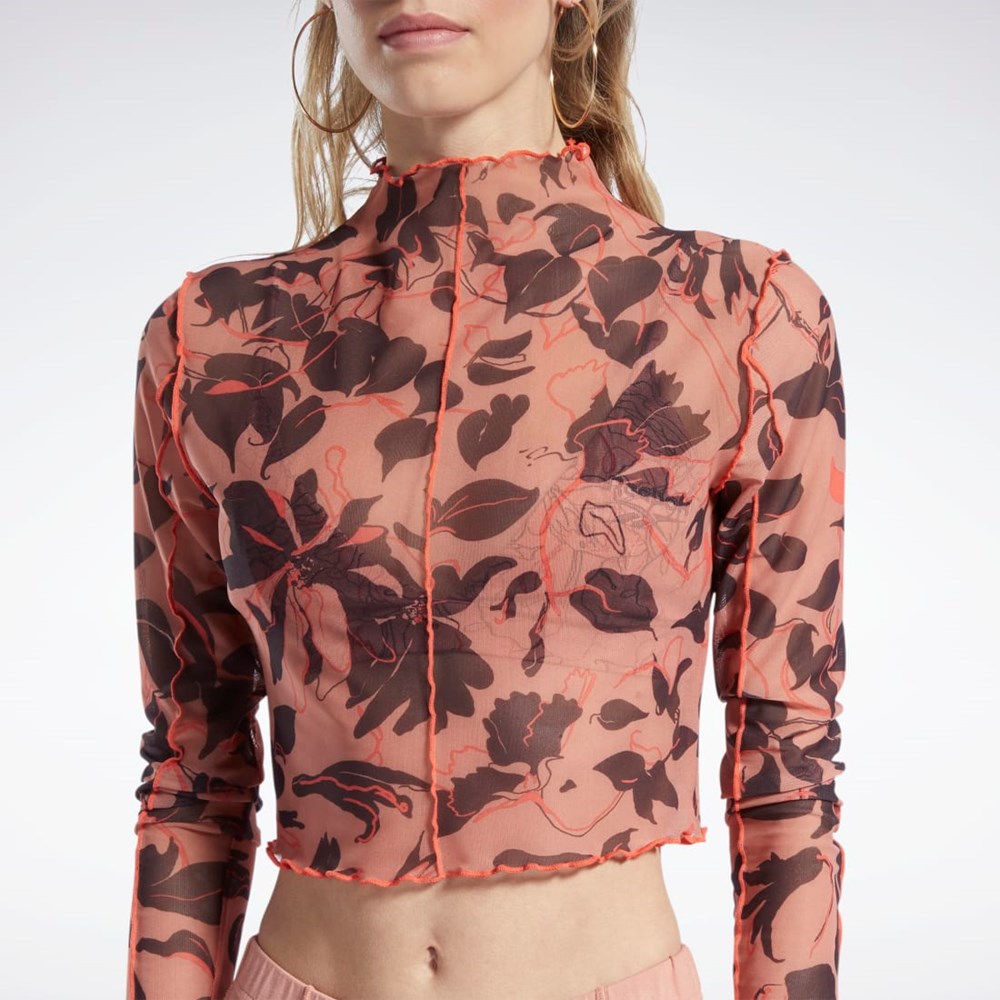 Reebok Reebok Classics Flourishing Floral Print Mesh Long Sleeve Shirt Koralli | AEMSPC-981