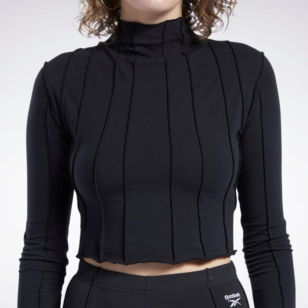 Reebok Reebok Classics Lettuce Edge Seam Long Sleeve T-Shirt Mustat | TOKXIL-501
