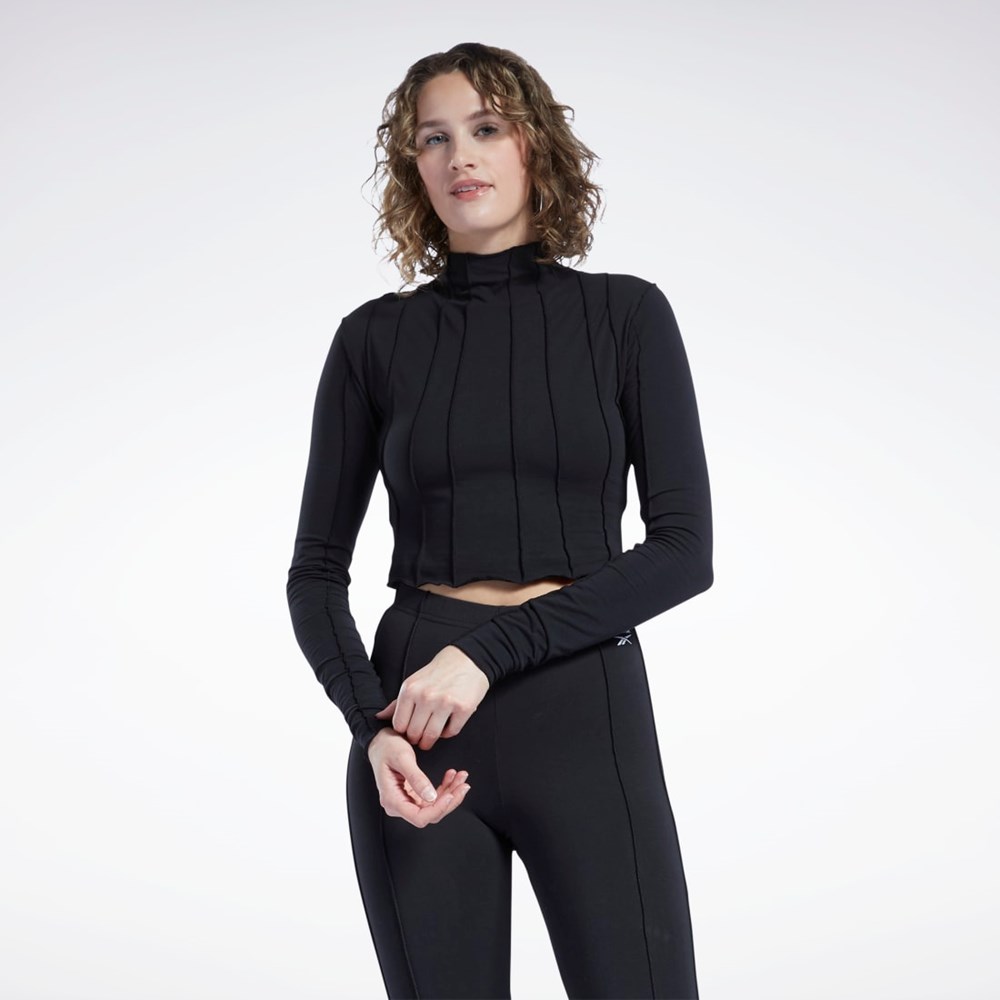 Reebok Reebok Classics Lettuce Edge Seam Long Sleeve T-Shirt Mustat | TOKXIL-501