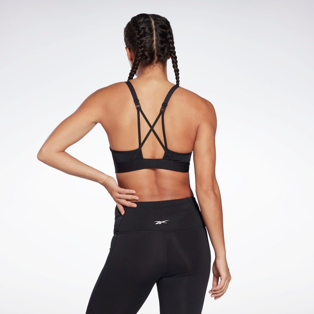 Reebok Reebok Lux Strappy Sports Bra Mustat | FOWYDZ-089