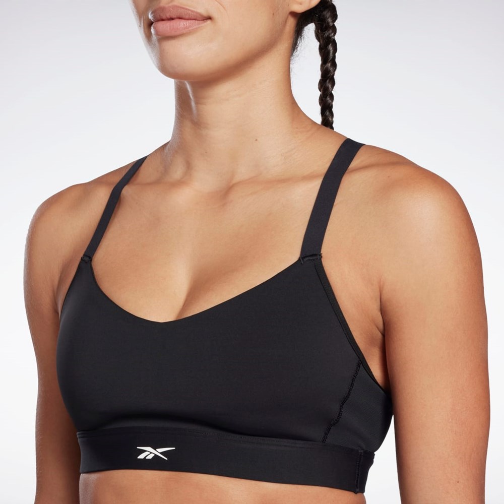 Reebok Reebok Lux Strappy Sports Bra Mustat | FOWYDZ-089