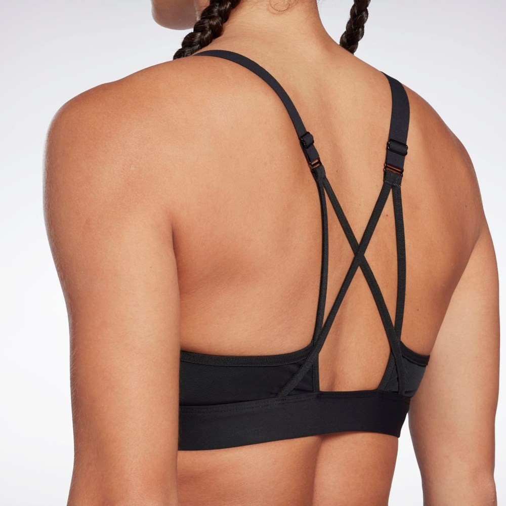 Reebok Reebok Lux Strappy Sports Bra Mustat | FOWYDZ-089