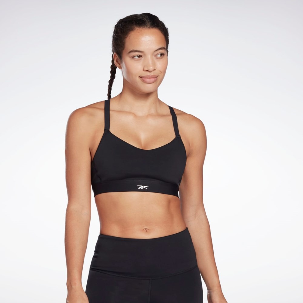 Reebok Reebok Lux Strappy Sports Bra Mustat | FOWYDZ-089