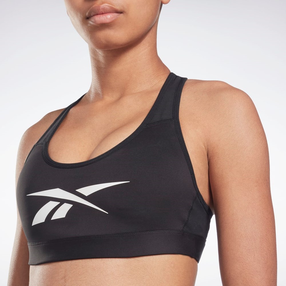 Reebok Reebok Lux Vector Racer Sports Bra Mustat | CFBVIU-273