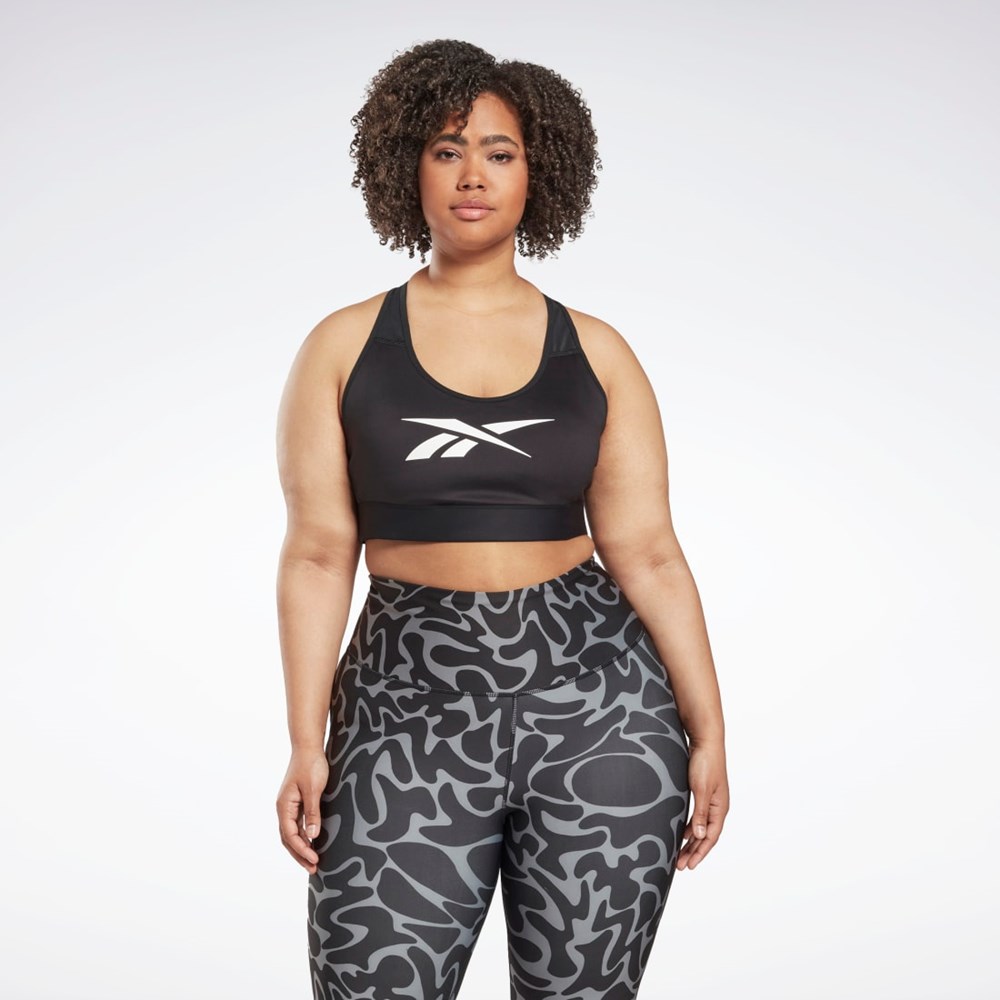 Reebok Reebok Lux Vector Racer Sports Bra (Plus Size) Mustat | ZKGLYU-041