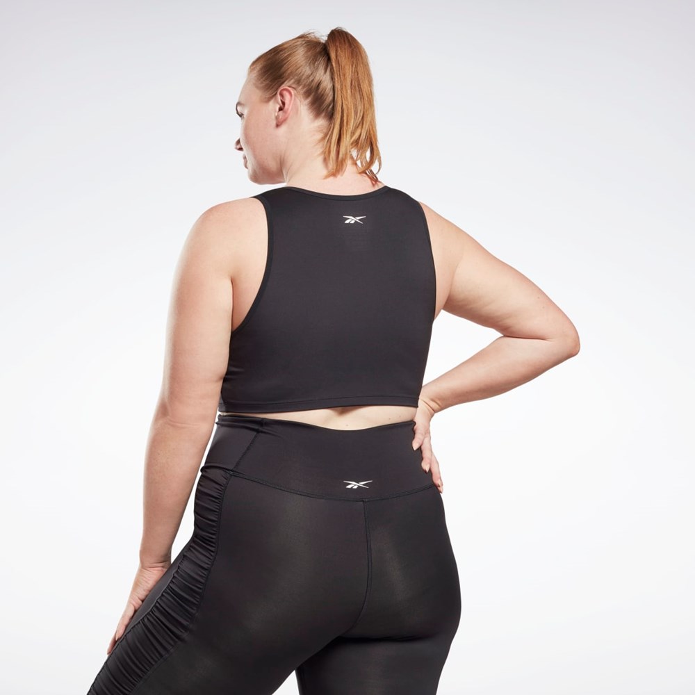 Reebok Studio Ruched Cropped Tank Top (Plus Size) Mustat | IRTUGY-524