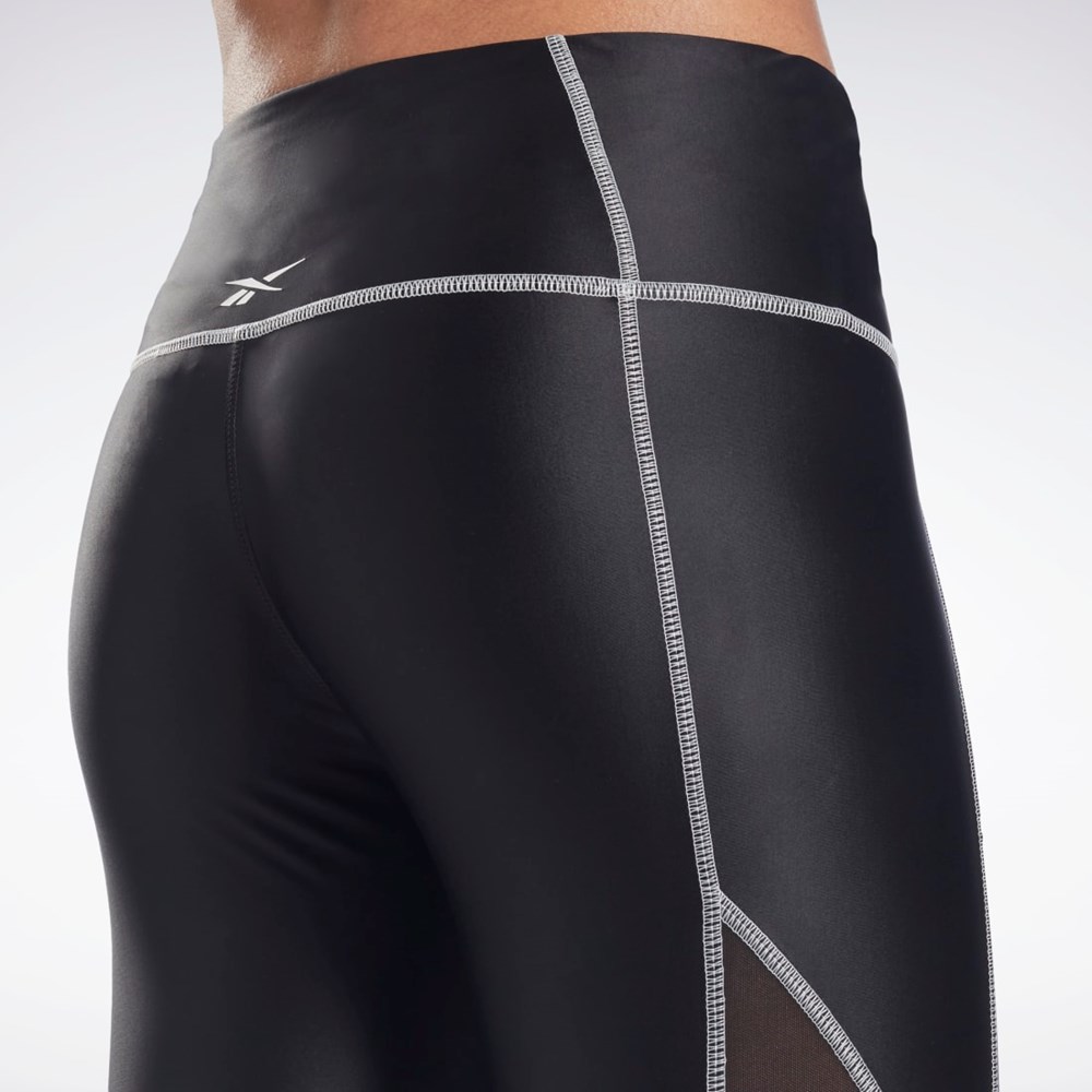 Reebok Studio Shiny Mesh Tights Mustat | HWZQYF-879