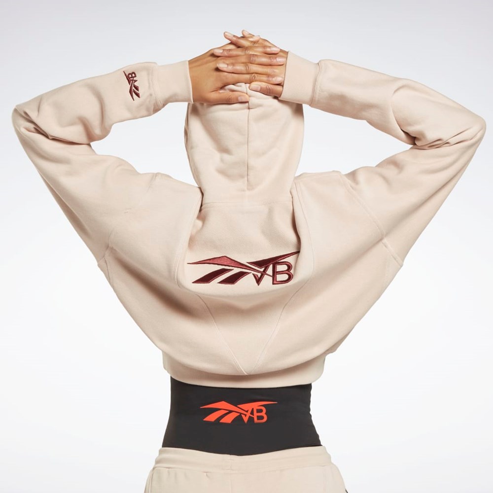Reebok Victoria Beckham Crop Logo Hoodie Soft Ecru | SAHPXY-742