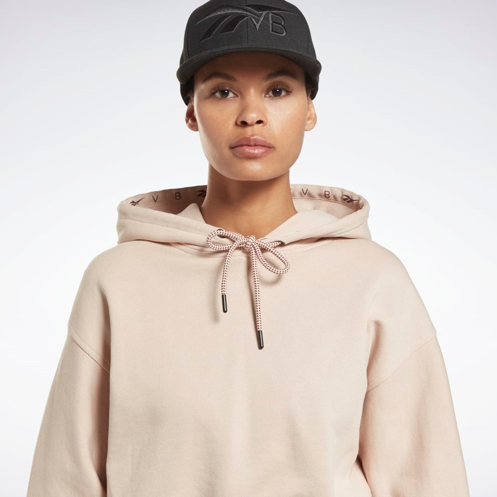 Reebok Victoria Beckham Crop Logo Hoodie Soft Ecru | SAHPXY-742