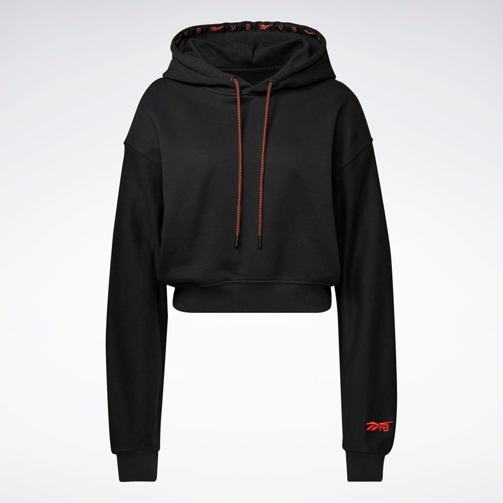 Reebok Victoria Beckham Crop Logo Hoodie Mustat | WPEXHM-701