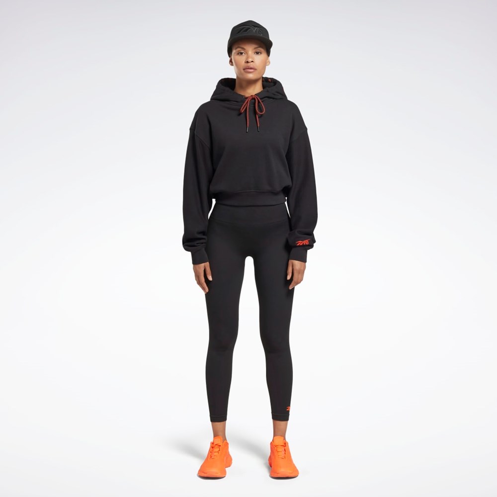 Reebok Victoria Beckham Crop Logo Hoodie Mustat | WPEXHM-701