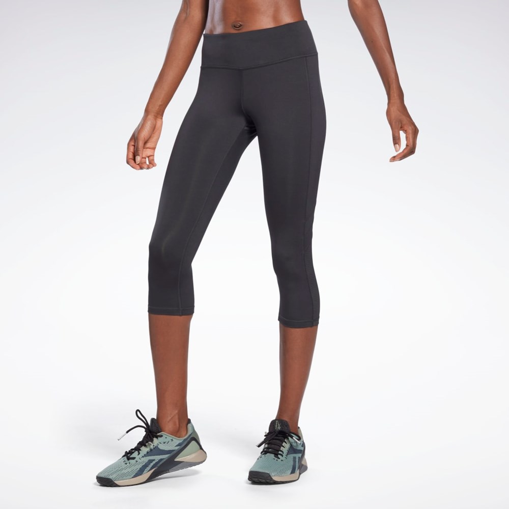 Reebok Workout Ready Mesh Capri Tights Mustat | PIETNK-706