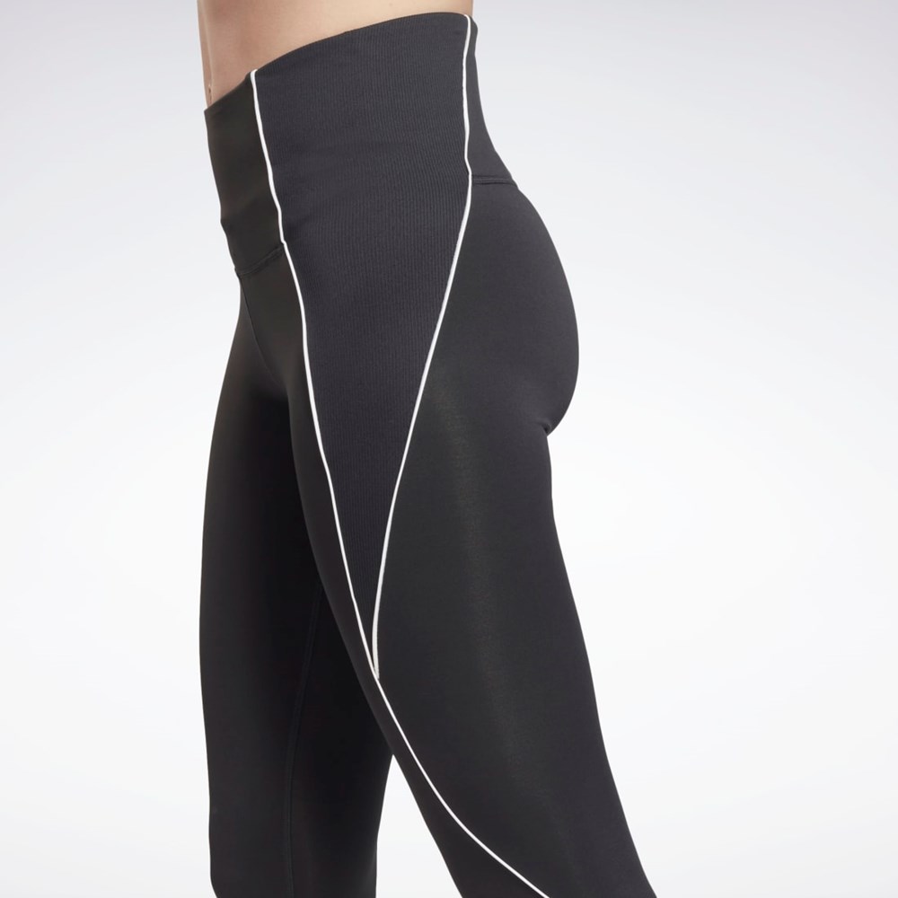 Reebok Workout Ready Ribbed High-Rise Leggings Mustat | UEOYDV-938