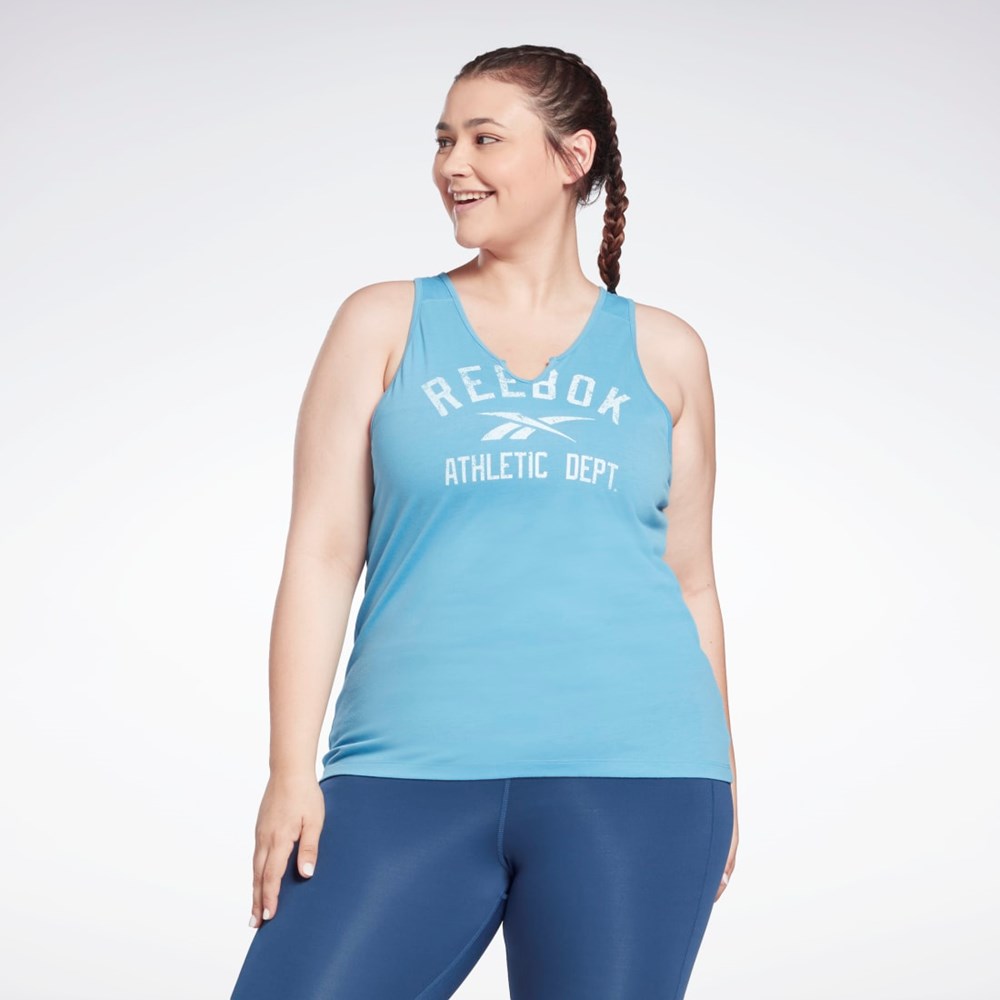 Reebok Workout Ready Supremium Big Logo Tank Top (Plus Size) Sininen | NYVPFB-376