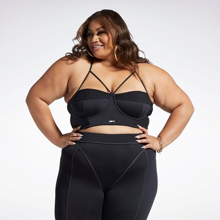 Reebok Cardi B Bralette (Plus Size) Mustat Valkoinen | DABMWF-064