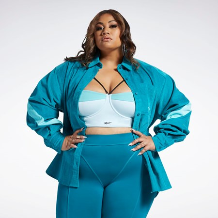 Reebok Cardi B Corduroy Cover-Up (Plus Size) Seaport Teal | ULXODP-468