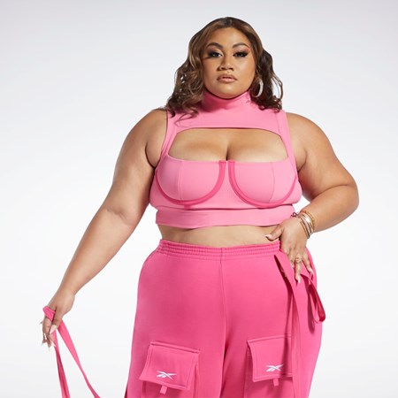 Reebok Cardi B Crop Top (Plus Size) Pinkki Pinkki | YSJLHM-915