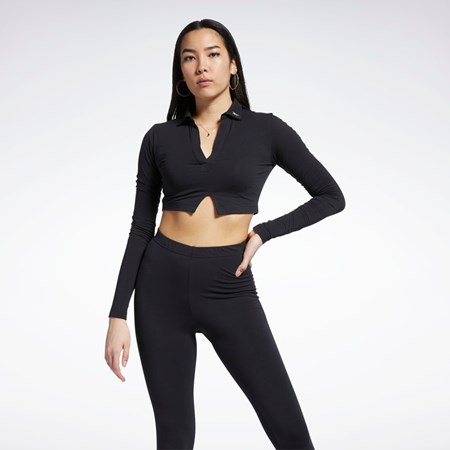 Reebok Classics Long Sleeve Polo Top Mustat | ZBLYXO-752