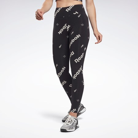 Reebok Identity Puuvilla Printed Leggings Mustat | VIROAF-682