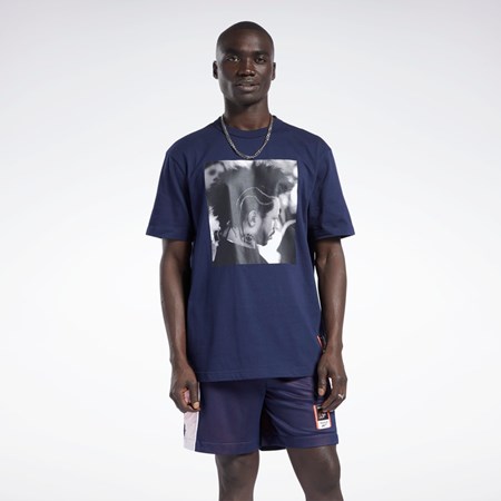 Reebok Iverson Basketball I3 Blue Print Lyhyt Sleeve T-Shirt Laivastonsininen | KIJOZL-387