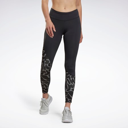 Reebok Koulutus Printed Leggings Mustat | BOIHSW-358