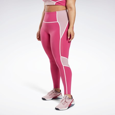 Reebok Lux High-Waisted Colorblock Tights (Plus Size) Pinkki | QOUSDL-051