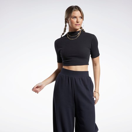 Reebok Lyhyt Sleeve Rib Tight Shirt Mustat | ZJBNDS-765