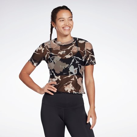 Reebok MYT Allover Print Mesh T-Shirt Mustat | FTXSLM-035