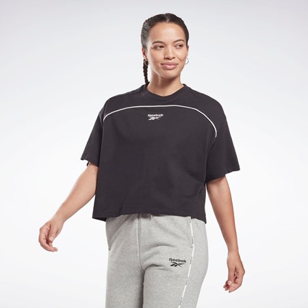 Reebok Piping T-Shirt Mustat | QNFDIU-527