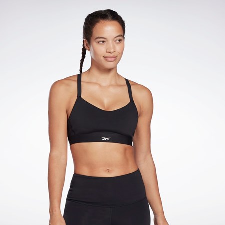 Reebok Reebok Lux Strappy Sports Bra Mustat | FOWYDZ-089