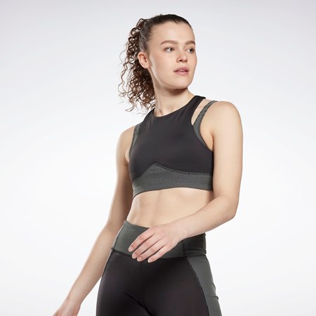 Reebok Studio Layered Bra Top Mustat | IPQWLC-169
