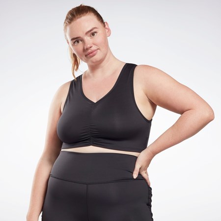 Reebok Studio Ruched Cropped Tank Top (Plus Size) Mustat | IRTUGY-524